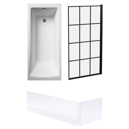 [BBSE609110] Square Single Ended Bath 1700x700 - Front Panels & Black Framed Screen - Cutout
