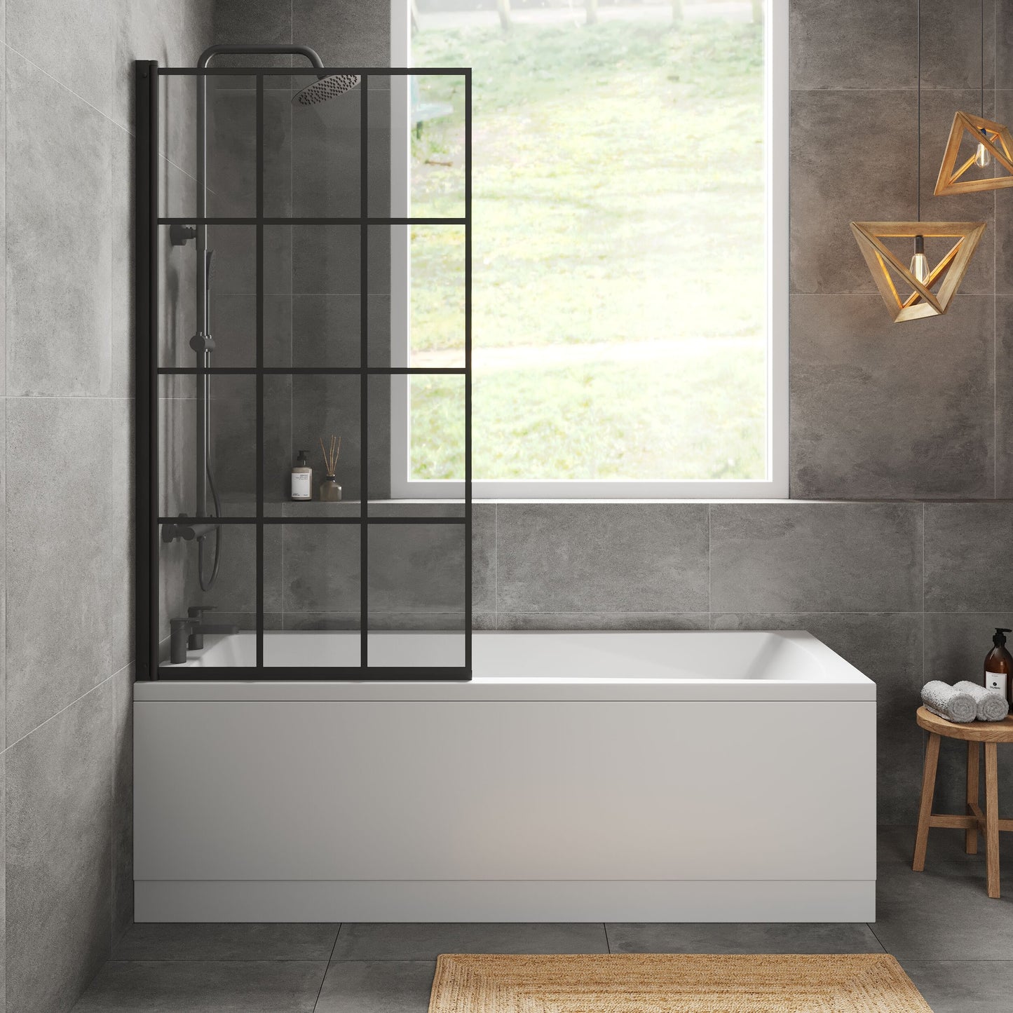 [BBSE609110] Square Single Ended Bath 1700x700 - Front Panels & Black Framed Screen - Lifestyle 1