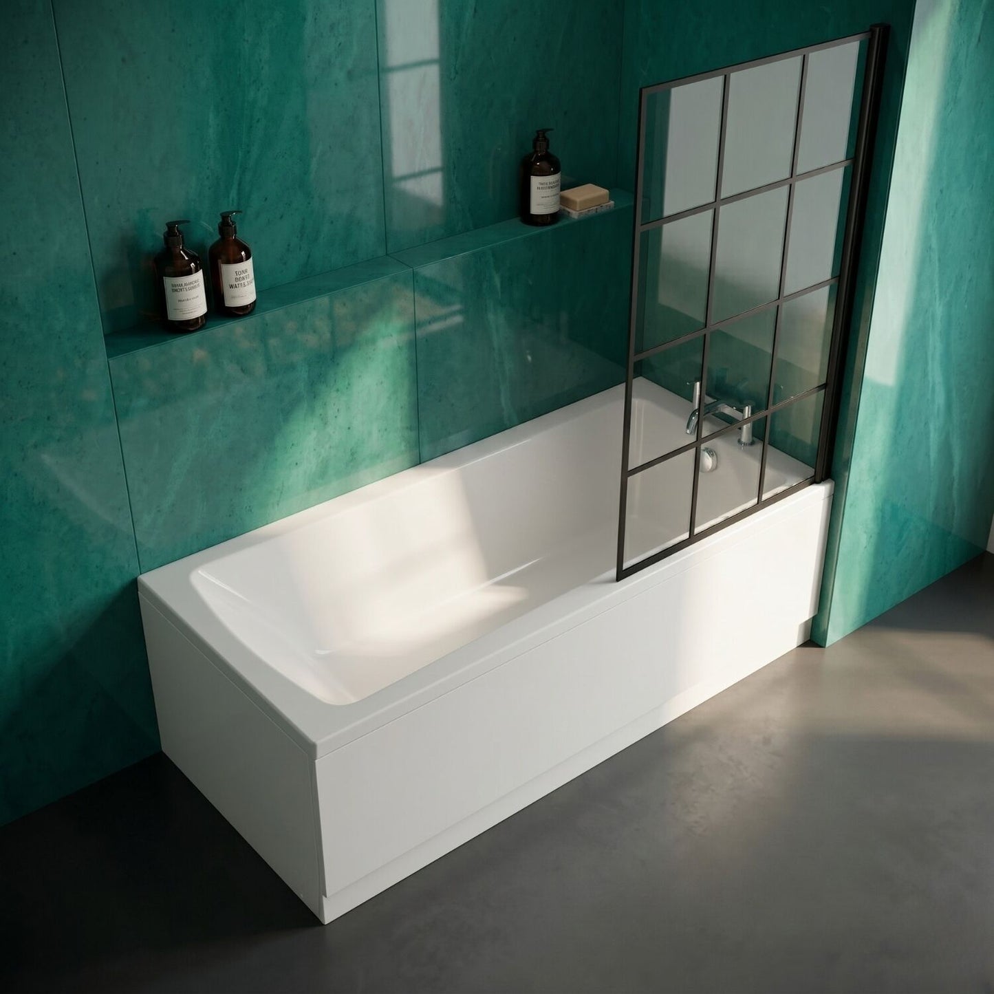 [BBSE609110] Square Single Ended Bath 1700x700 - Front Panels & Black Framed Screen - Silo