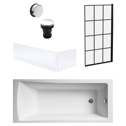 [BBSE609111] Square Single Ended 1700x700 with Front & End Panels & Black Square Framed Screen & Chrome Waste - Cutout