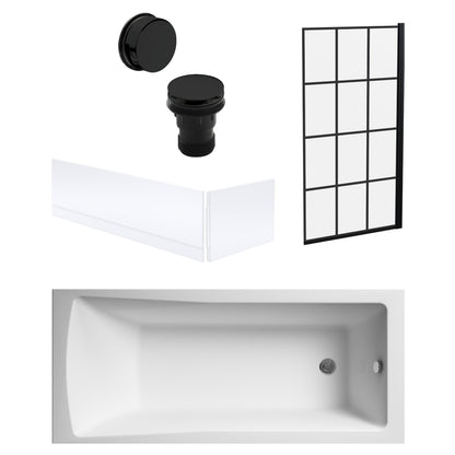 [BBSE609112] Square Single Ended 1700x700 with Front & End Panels & Black Square Framed Screen & Black Waste - Cutout
