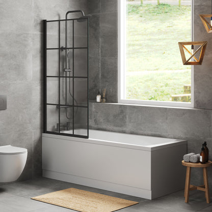 [BBSE609112] Square Single Ended 1700x700 with Front & End Panels & Black Square Framed Screen & Black Waste - Lifestyle 3