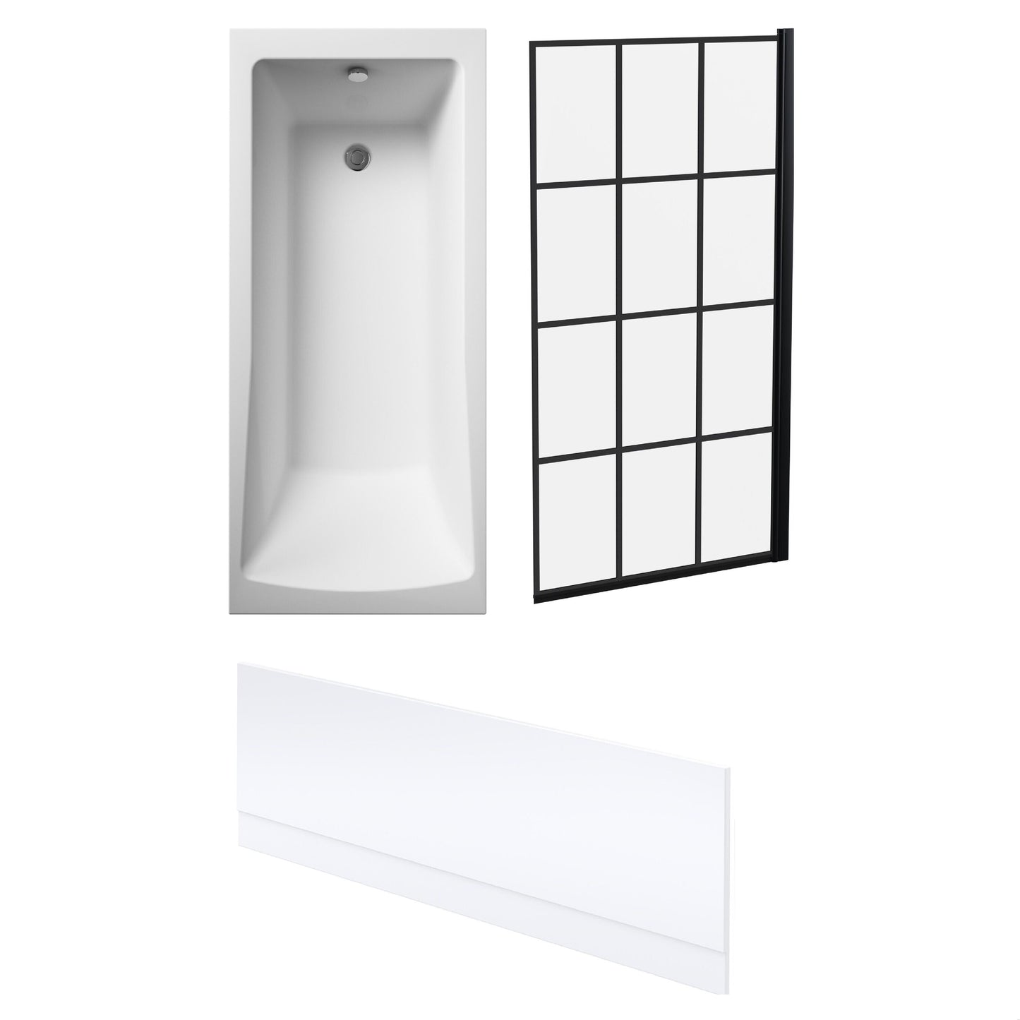 [BBSE609113] Square Single Ended Bath 1700x700 - Front Panel & Framed Black Screen - Cutout