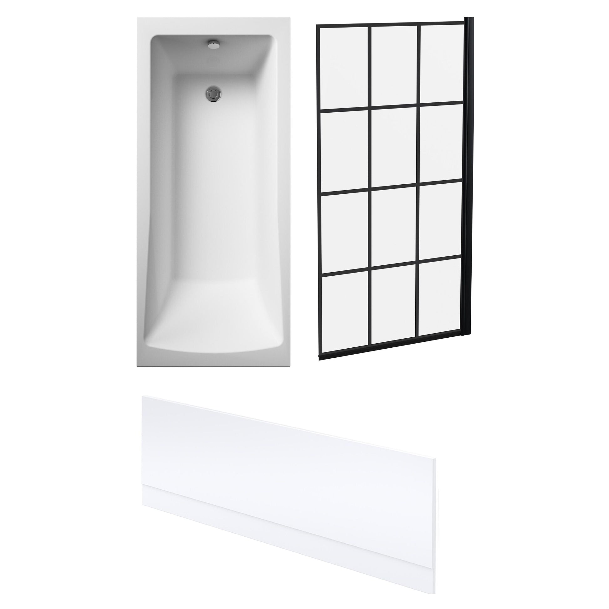[BBSE609113] Square Single Ended Bath 1700x700 - Front Panel & Framed Black Screen - Cutout