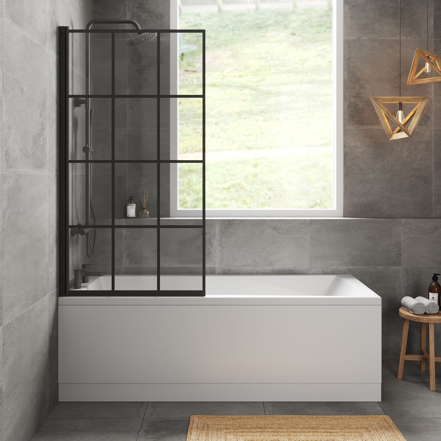 [BBSE609113] Square Single Ended Bath 1700x700 - Front Panel & Framed Black Screen - Lifestyle 1