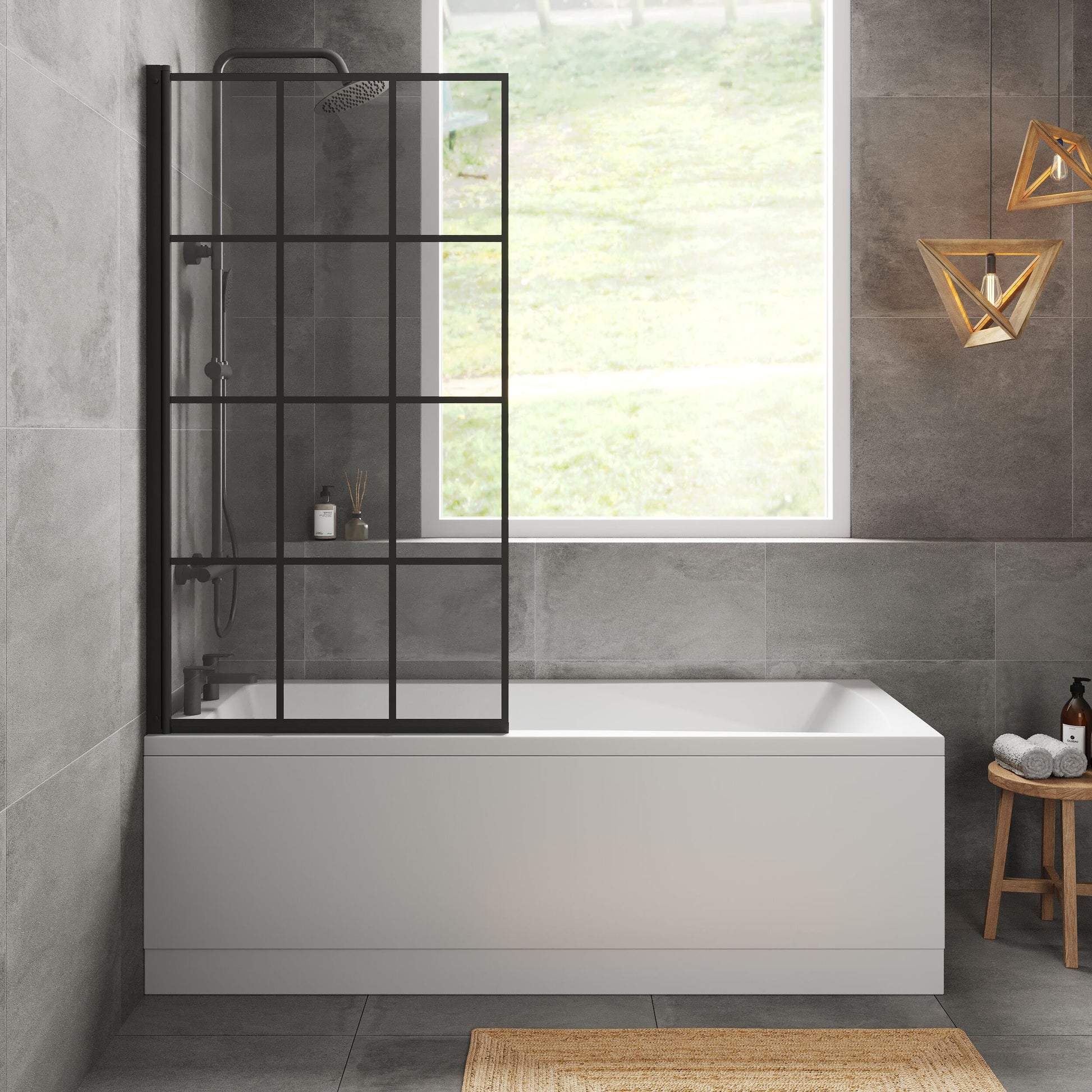 [BBSE609113] Square Single Ended Bath 1700x700 - Front Panel & Framed Black Screen - Lifestyle 1