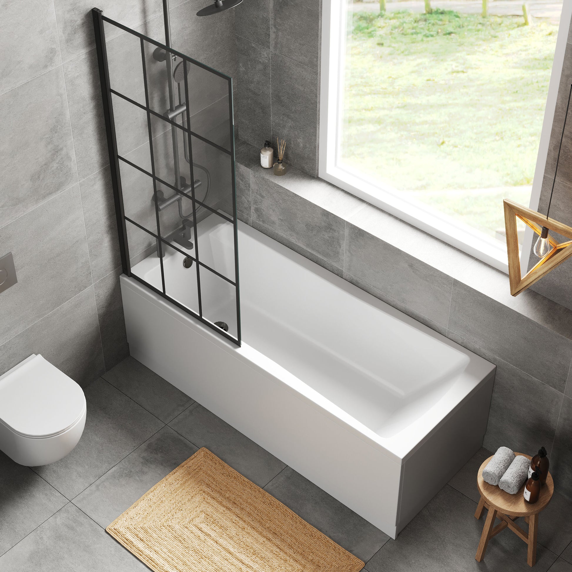 [BBSE609113] Square Single Ended Bath 1700x700 - Front Panel & Framed Black Screen - Lifestyle 2