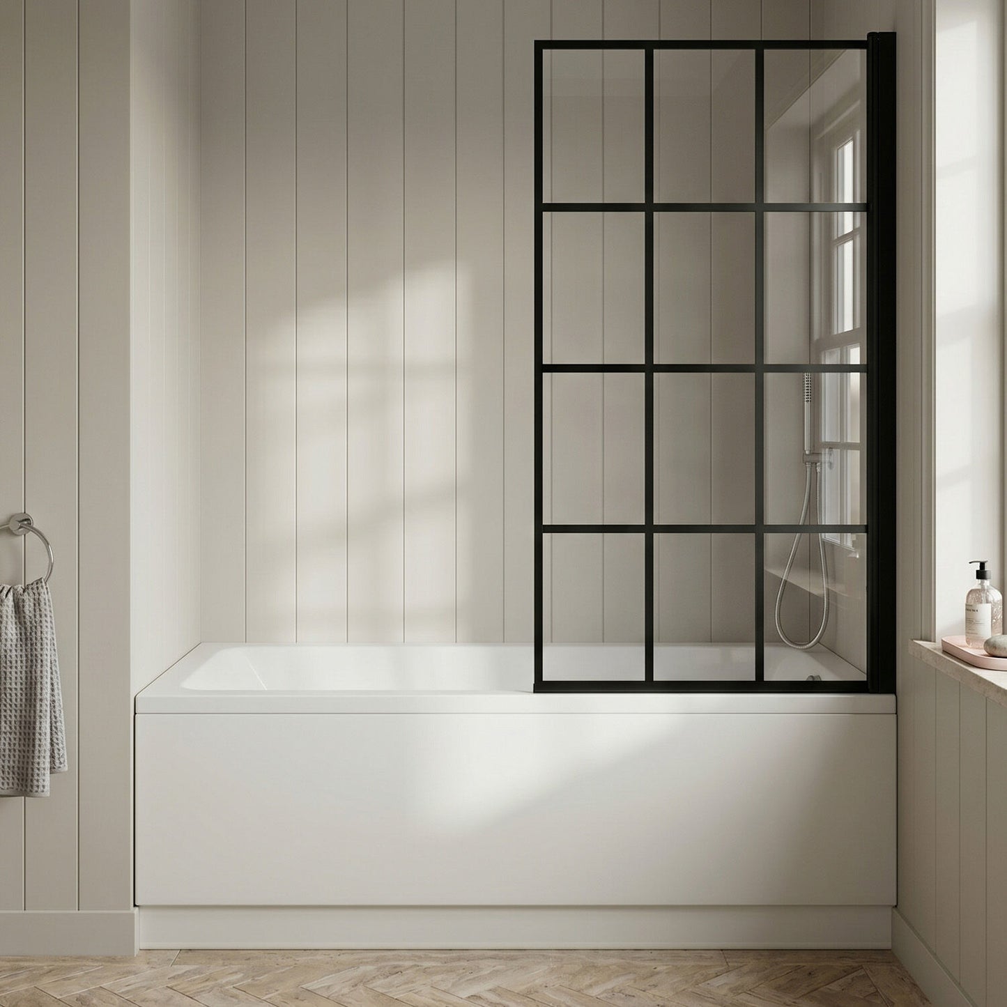 [BBSE609114] Square Single Ended 1700x700 with Front Bath Panel, Black Square Framed Screen & Chrome Waste - Silo