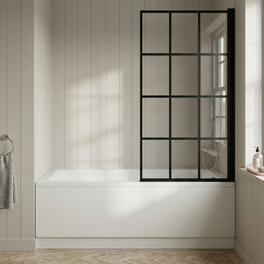[BBSE609114] Square Single Ended 1700x700 with Front Bath Panel, Black Square Framed Screen & Chrome Waste - Silo