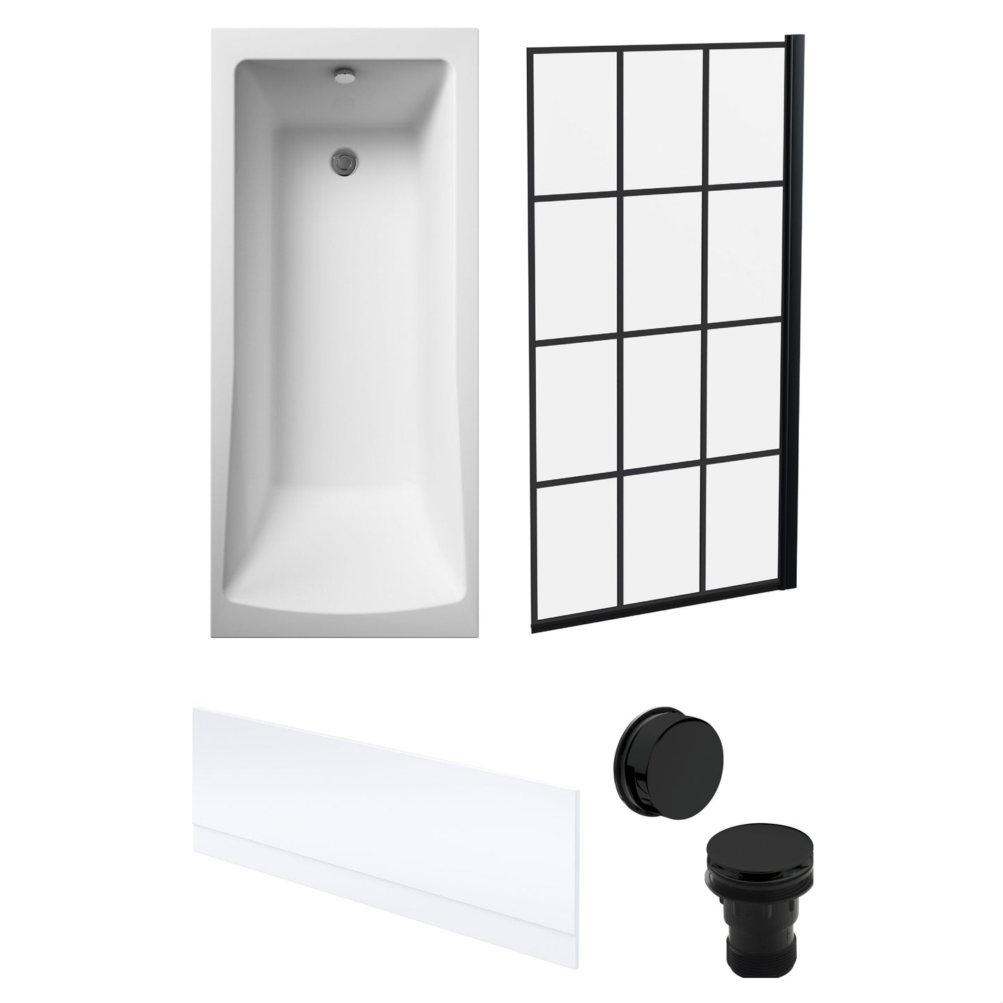 [BBSE609115] Square Single Ended 1700x700 with Front Bath Panel, Black Square Framed Screen & Black Waste - Cutout