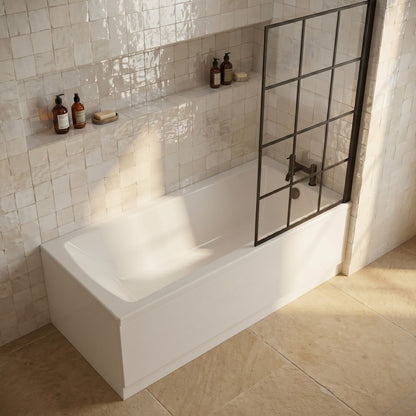 [BBSE609115] Square Single Ended 1700x700 with Front Bath Panel, Black Square Framed Screen & Black Waste - Silo