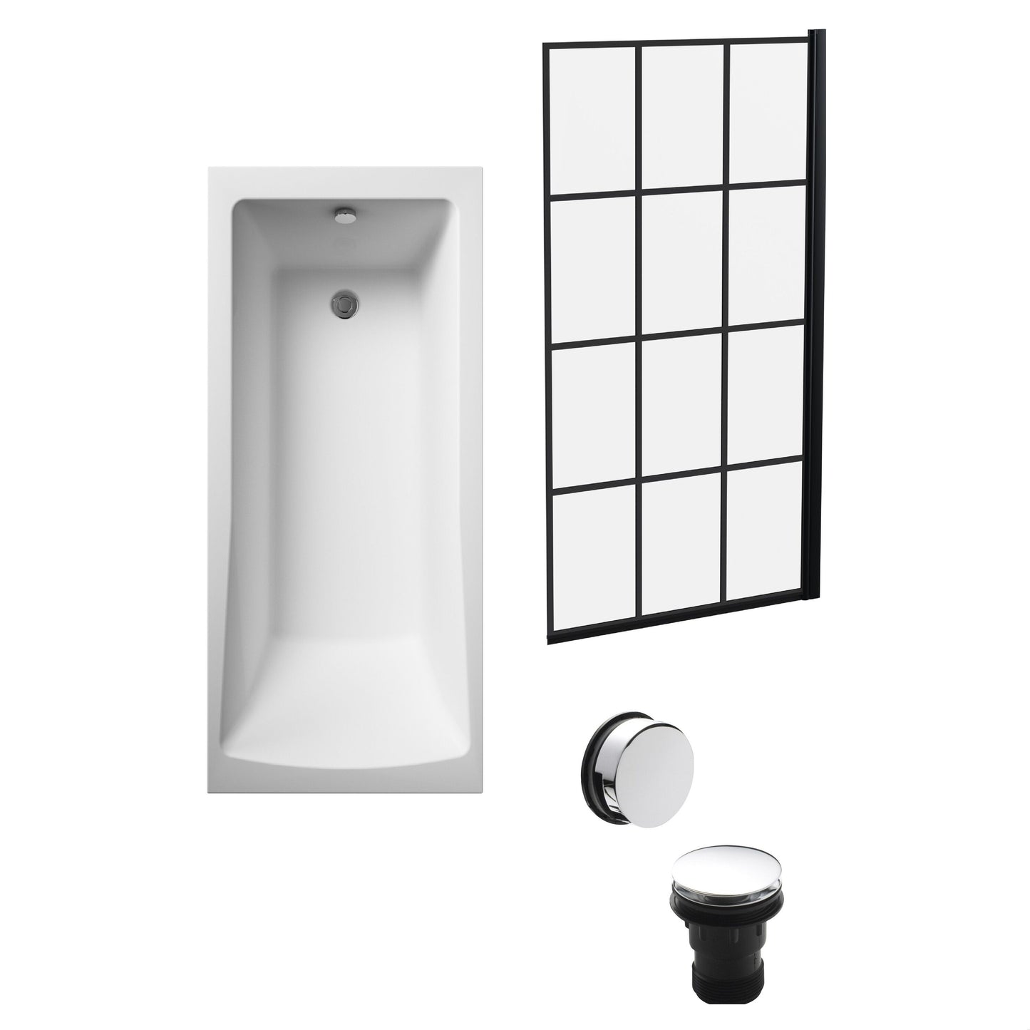 [BBSE609117] Square Single Ended 1700x700 with Leg Set & Black Square Framed Screen & Chrome Waste - Cutout