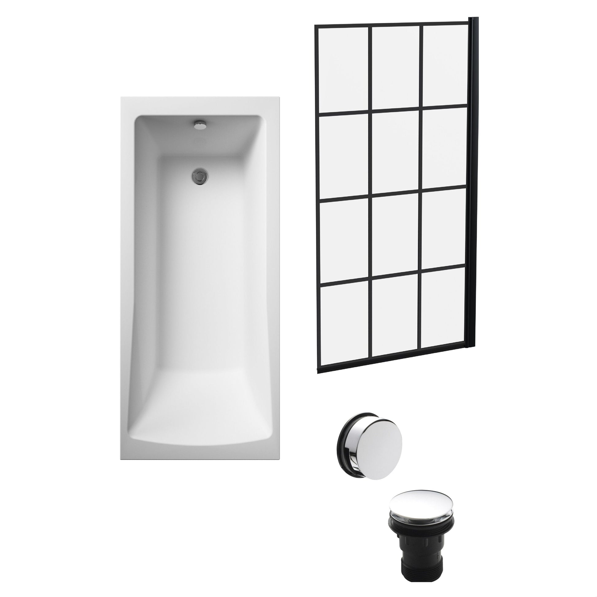 [BBSE609117] Square Single Ended 1700x700 with Leg Set & Black Square Framed Screen & Chrome Waste - Cutout
