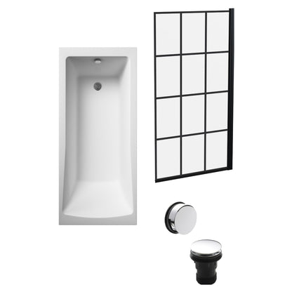 [BBSE609117] Square Single Ended 1700x700 with Leg Set & Black Square Framed Screen & Chrome Waste - Cutout