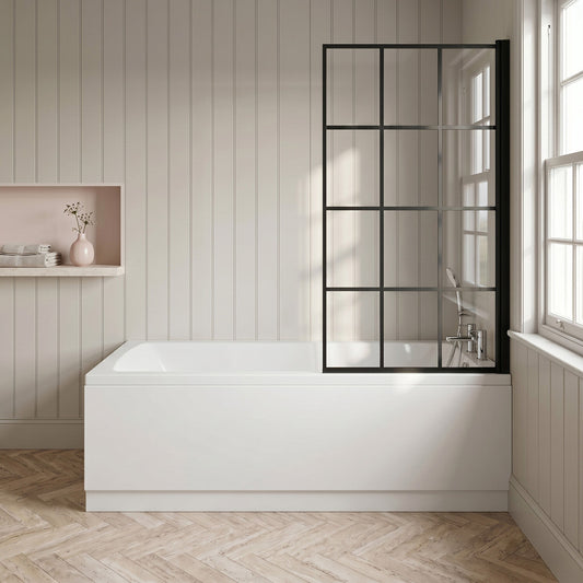 [BBSE609117] Square Single Ended 1700x700 with Leg Set & Black Square Framed Screen & Chrome Waste - Silo