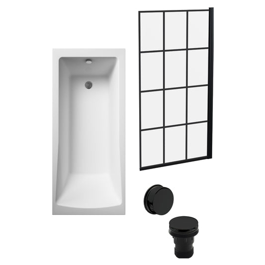 [BBSE609118] Square Single Ended 1700x700 with Leg Set & Black Square Framed Screen & Black Waste - Cutout