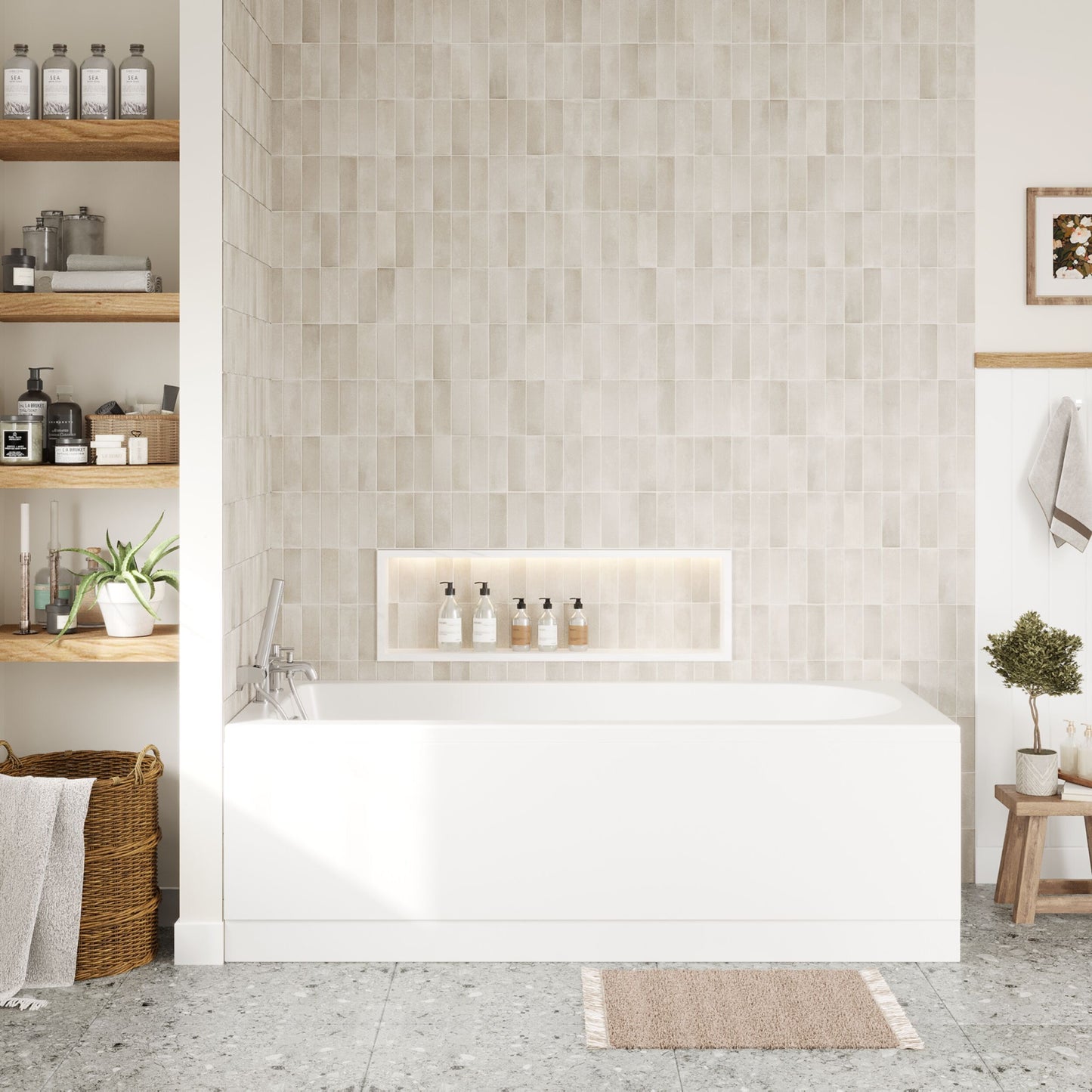 [BBSE60915] Round Single Ended 1700x700 Bath Set - Front & End Panels & Chrome Waste - Lifestyle 1
