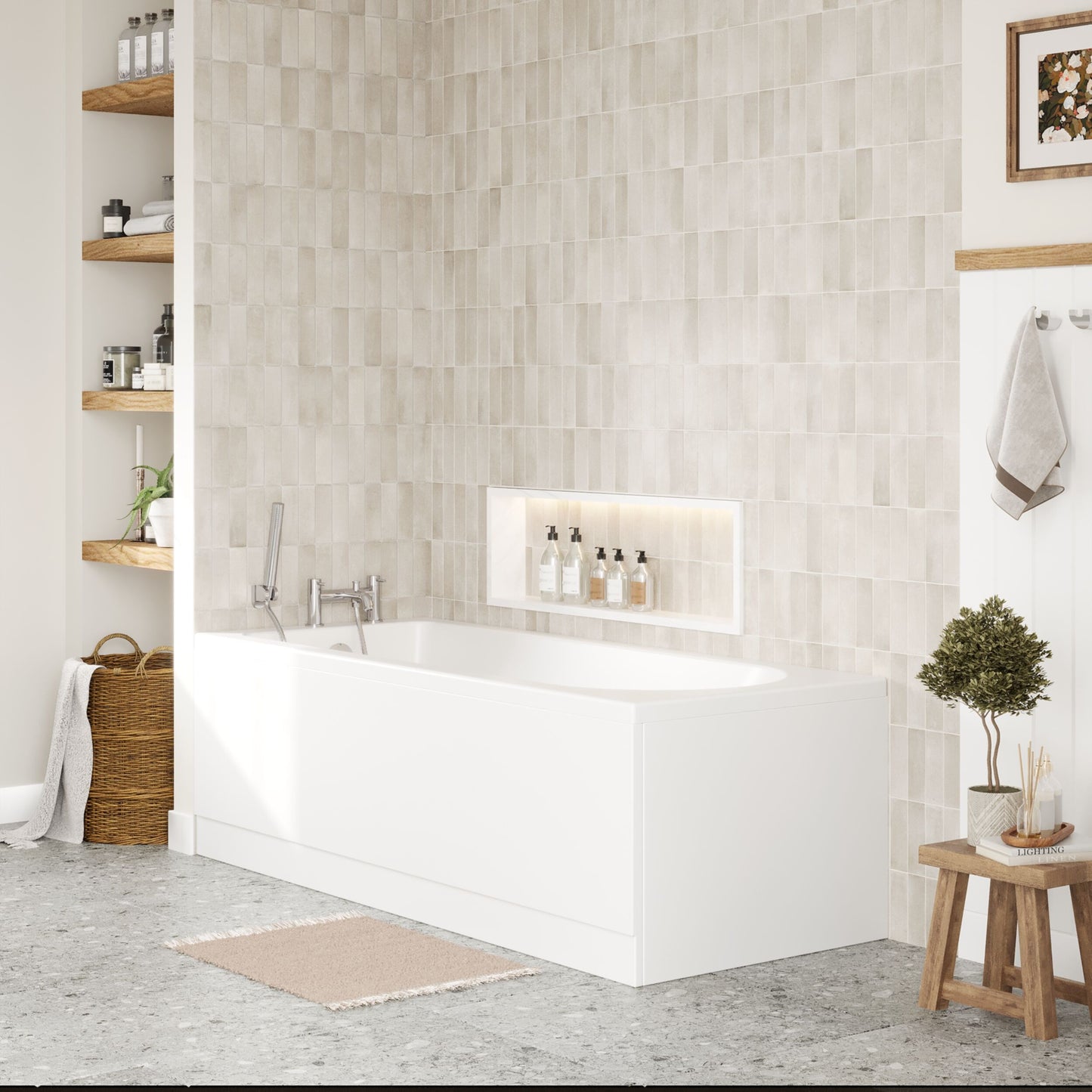 [BBSE60915] Round Single Ended 1700x700 Bath Set - Front & End Panels & Chrome Waste - Lifestyle 3