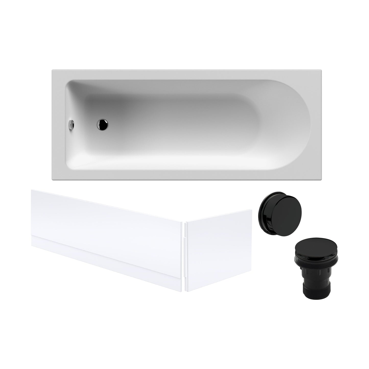 [BBSE60916] Round Single Ended 1700x700 Bath Set - Front Bath Panel & Black Waste - Cutout