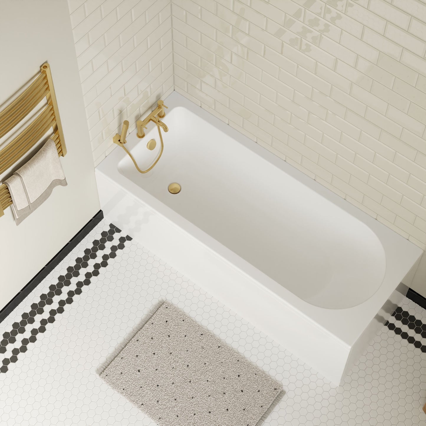[BBSE60916] Round Single Ended 1700x700 Bath Set - Front Bath Panel & Black Waste - Lifestyle 2