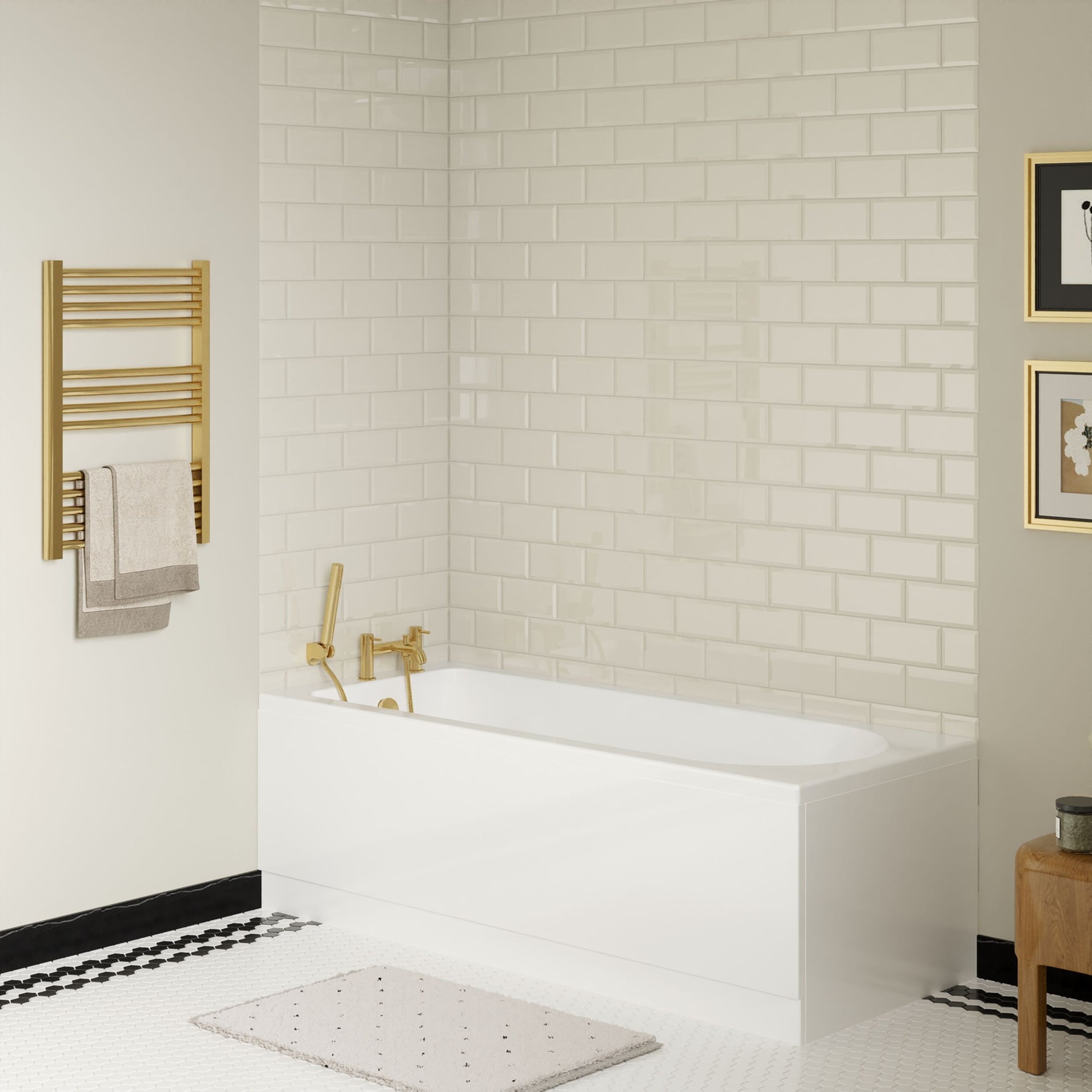 [BBSE60916] Round Single Ended 1700x700 Bath Set - Front Bath Panel & Black Waste - Lifestyle 3