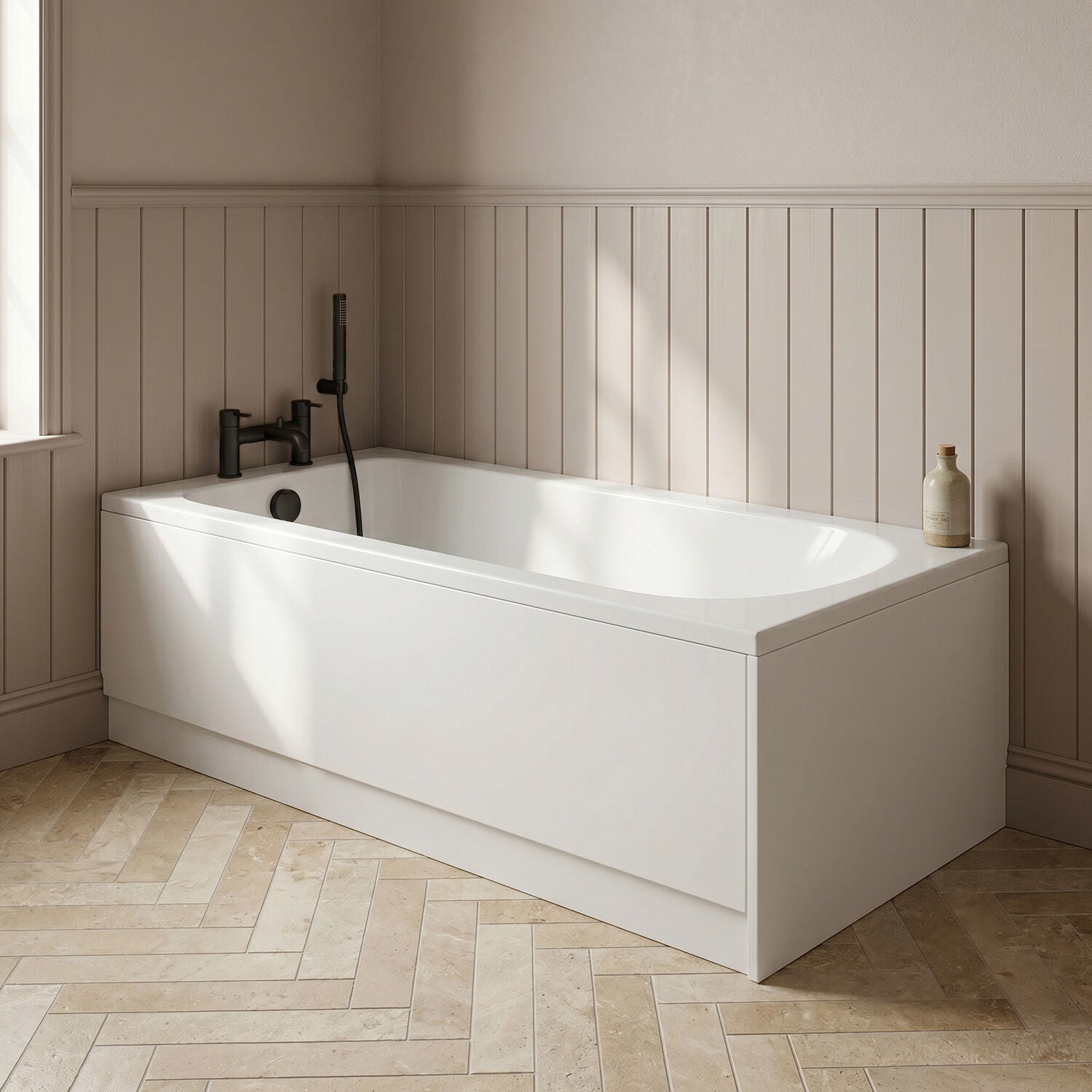 [BBSE60916] Round Single Ended 1700x700 Bath Set - Front Bath Panel & Black Waste - Silo