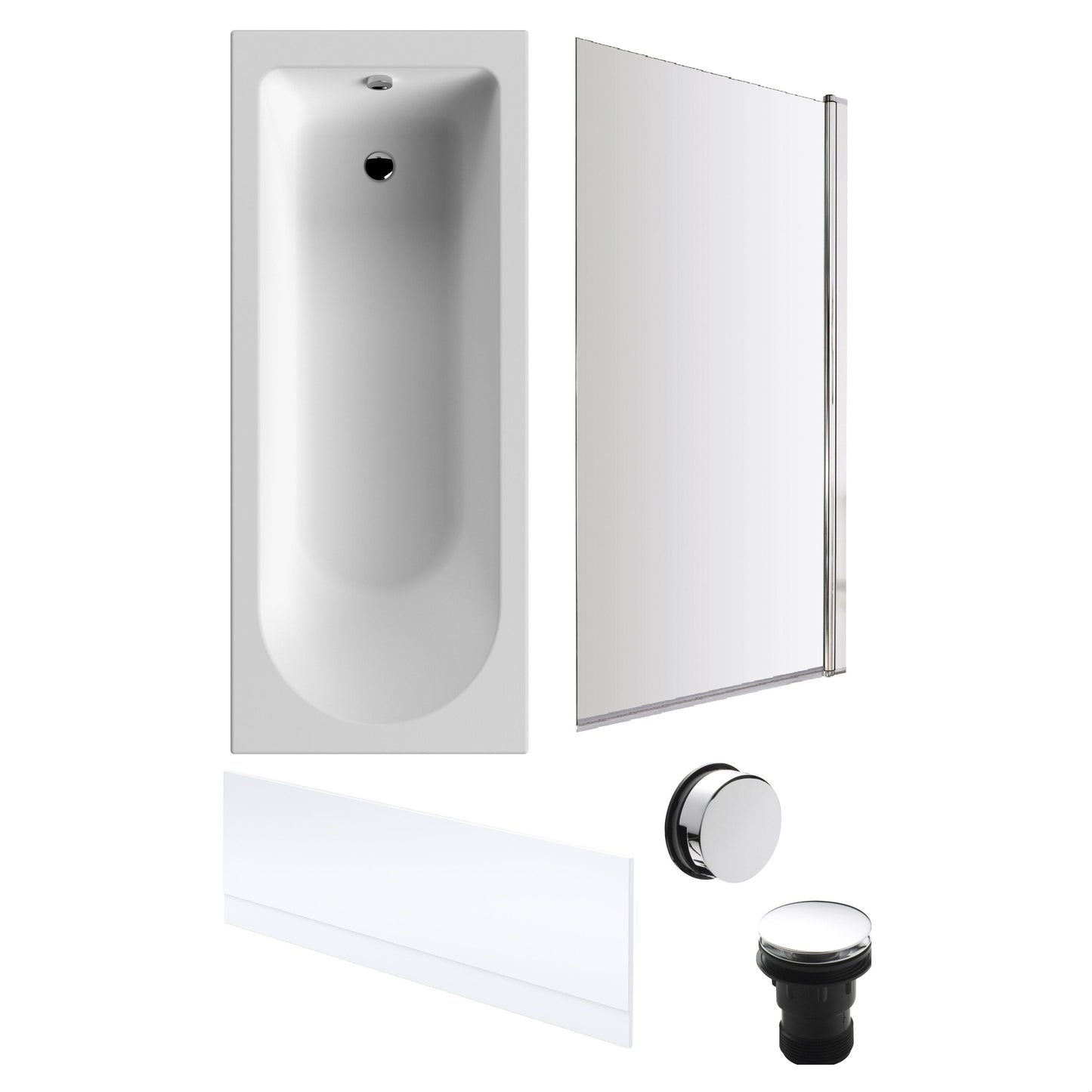 [BBSE60919] Round Single Ended 1700x700 Bath Set - Front Bath Panel & Chrome Screen & Chrome Waste - Cutout