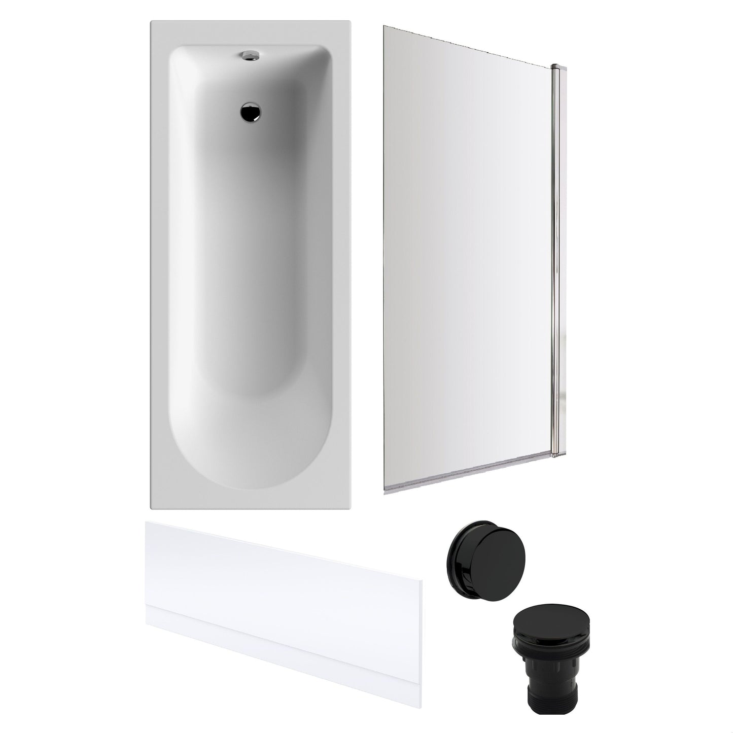 [BBSE60920] Round Single Ended 1700x700 Bath Set - Front Bath Panel & Chrome Screen & Black Waste - Cutout