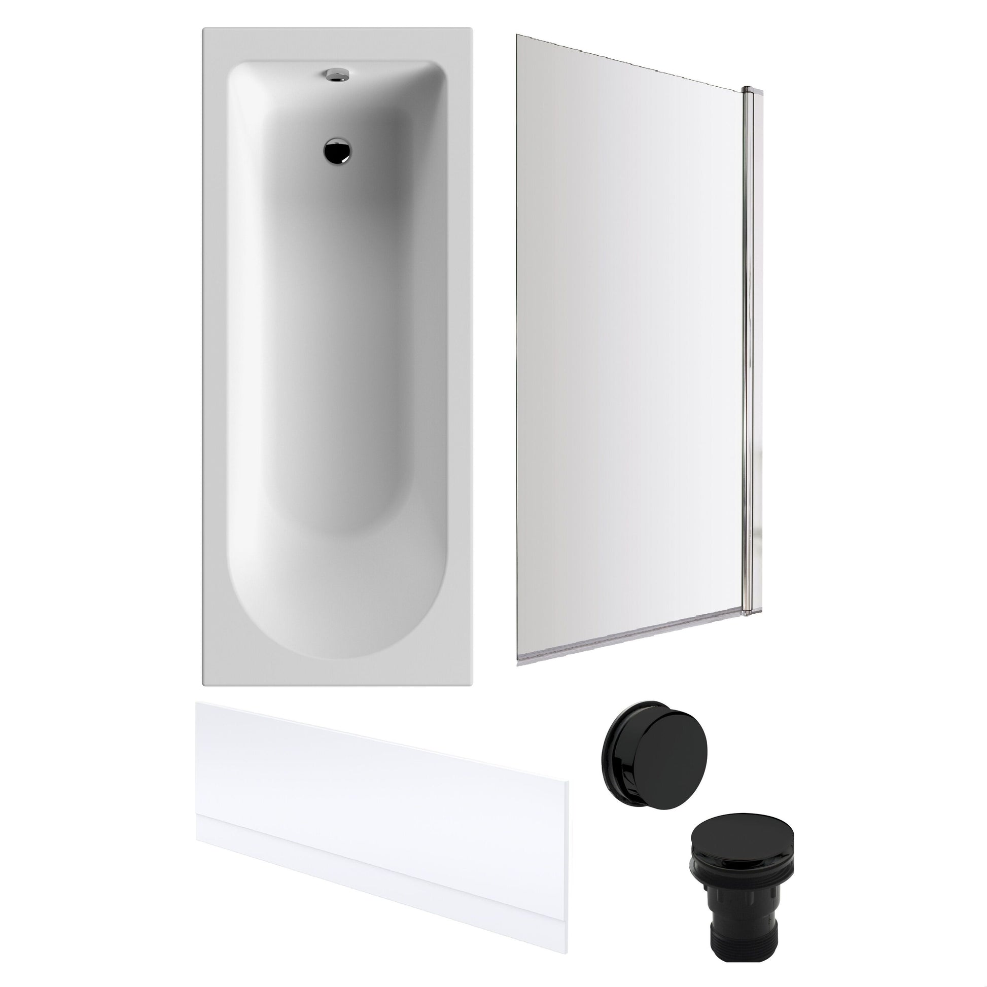 [BBSE60920] Round Single Ended 1700x700 Bath Set - Front Bath Panel & Chrome Screen & Black Waste - Cutout