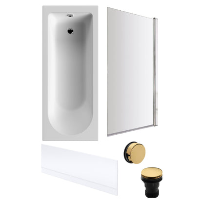 [BBSE60921] Round Single Ended 1700x700 Bath Set - Front Bath Panel & Chrome Brass Screen & Brushed Brass Waste - Cutout