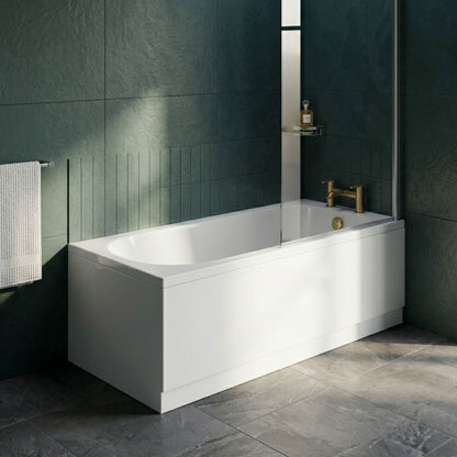 [BBSE60921] Round Single Ended 1700x700 Bath Set - Front Bath Panel & Chrome Brass Screen & Brushed Brass Waste - Silo