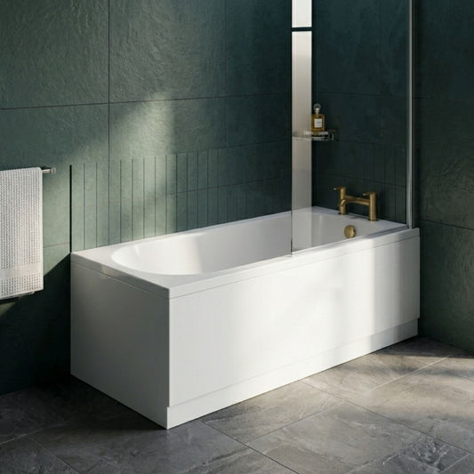 [BBSE60921] Round Single Ended 1700x700 Bath Set - Front Bath Panel & Chrome Brass Screen & Brushed Brass Waste - Silo