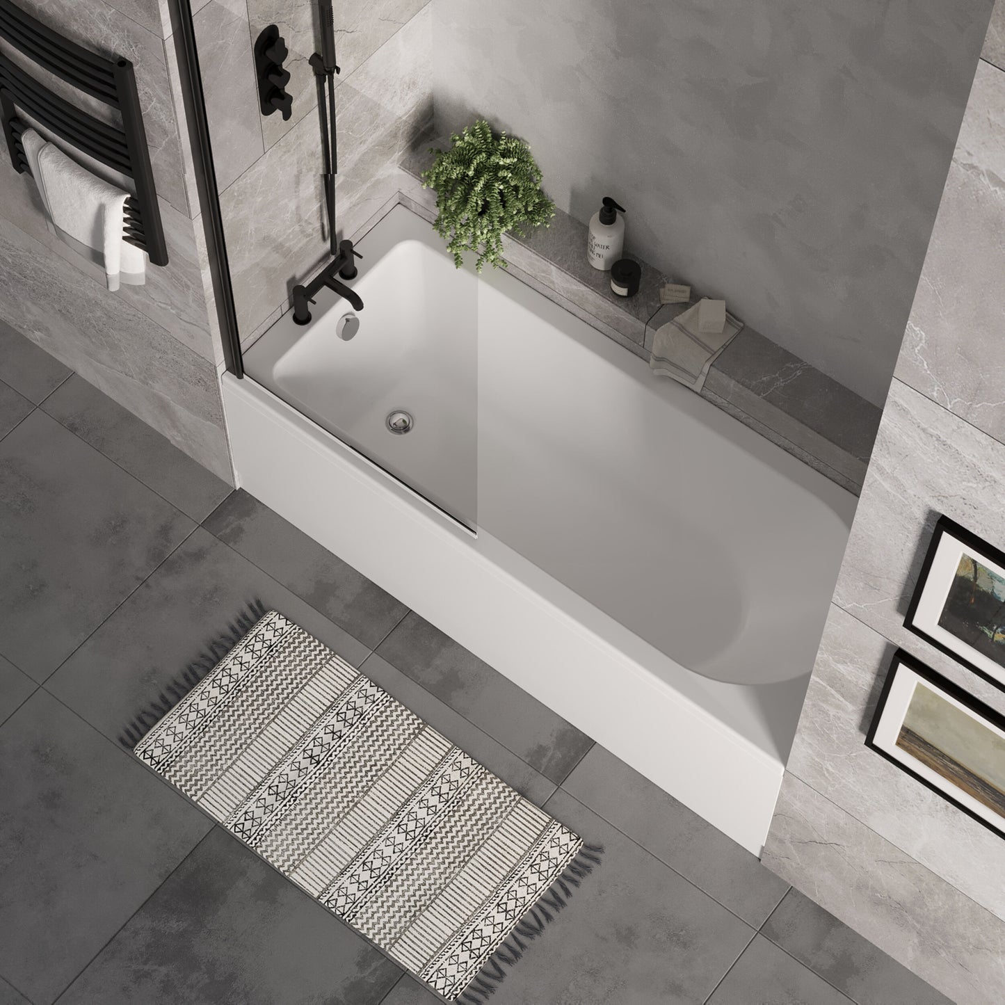 [BBSE60922] Round Single Ended 1700x700 Bath Set - Front Bath Panel & Black Screen - Lifestyle 2
