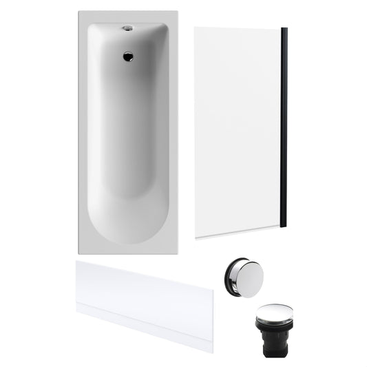 [BBSE60923] Round Single Ended 1700x700 Bath Set - Front Bath Panel & Black Screen & Chrome Waste - Cutout