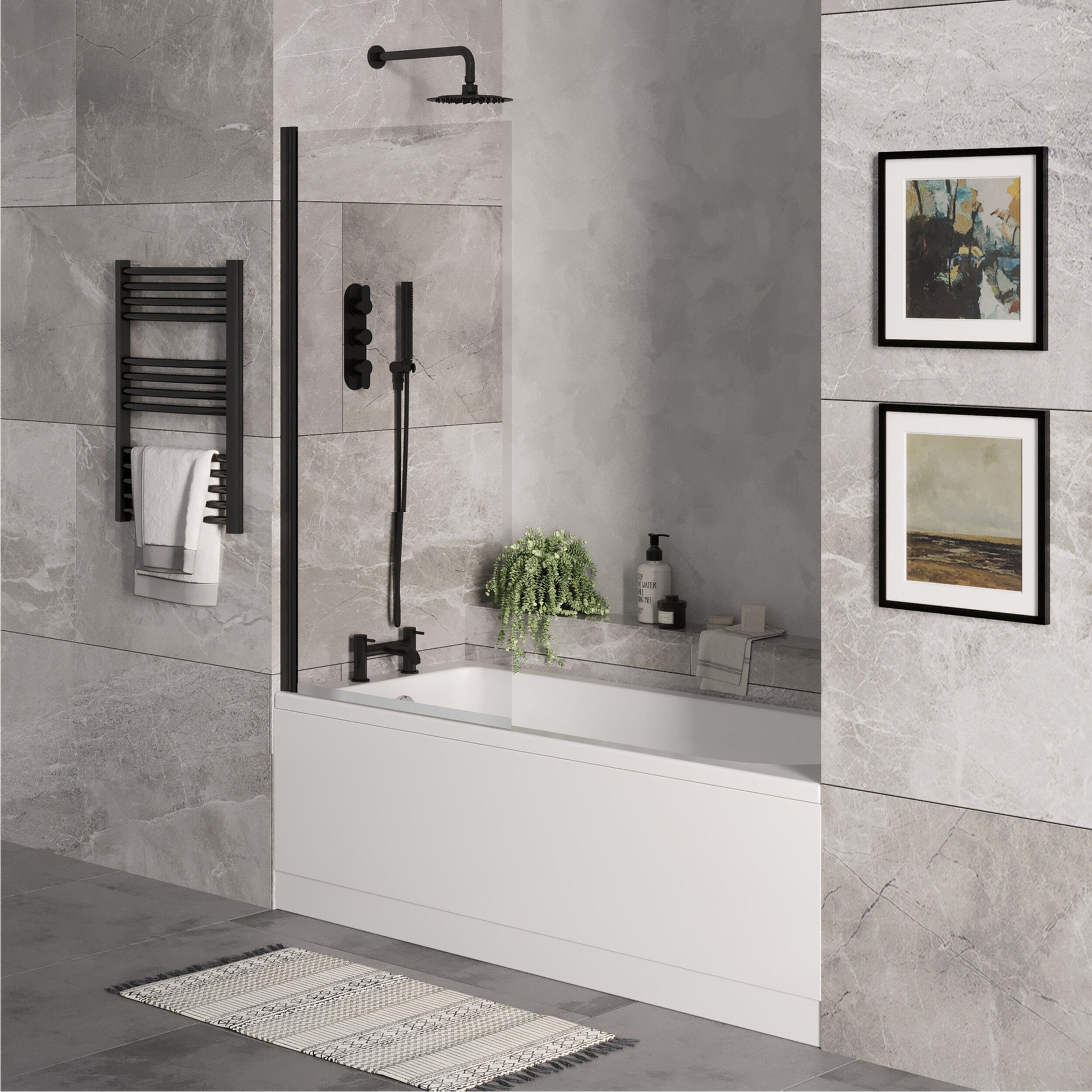 [BBSE60923] Round Single Ended 1700x700 Bath Set - Front Bath Panel & Black Screen & Chrome Waste - Lifestyle 3