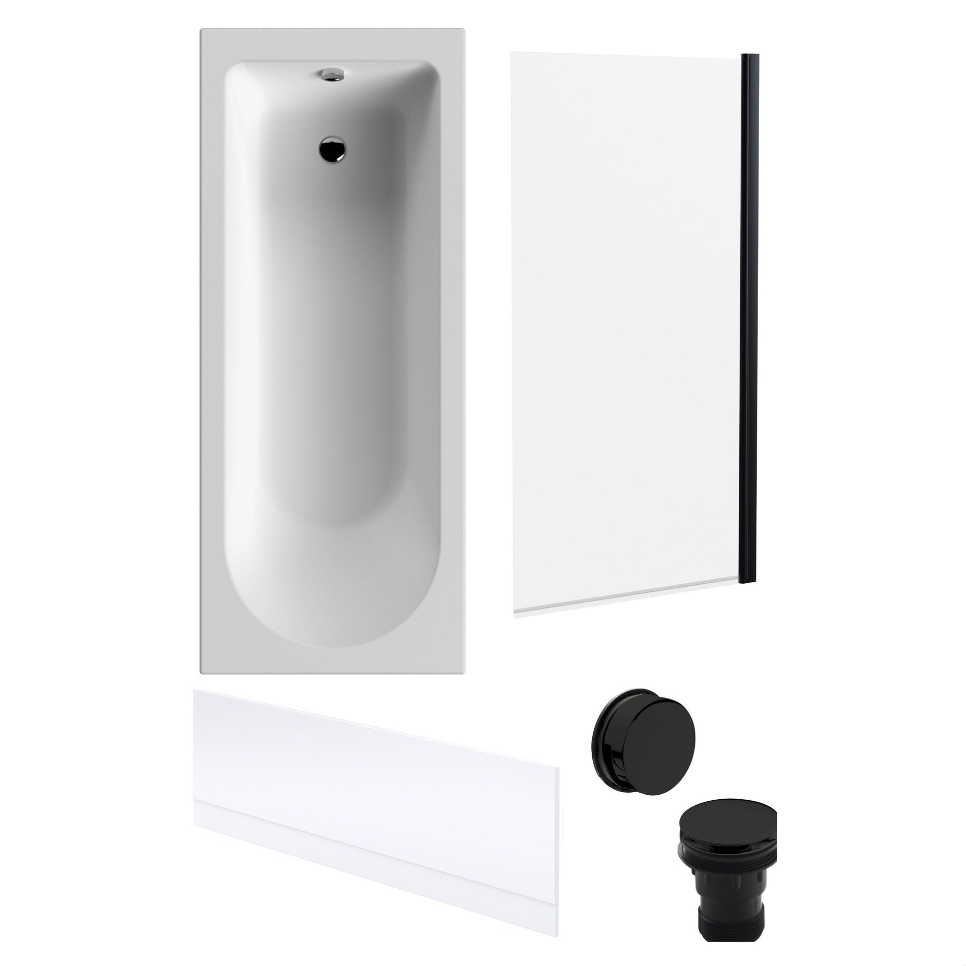 [BBSE60924] Round Single Ended 1700x700 Bath Set - Front Bath Panel & Black Screen & Black Waste - Cutout