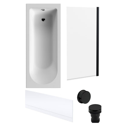 [BBSE60924] Round Single Ended 1700x700 Bath Set - Front Bath Panel & Black Screen & Black Waste - Cutout