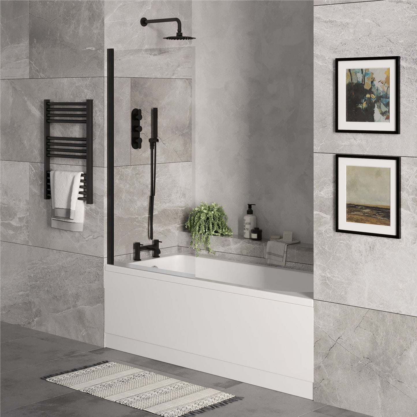 [BBSE60924] Round Single Ended 1700x700 Bath Set - Front Bath Panel & Black Screen & Black Waste - Lifestyle 3