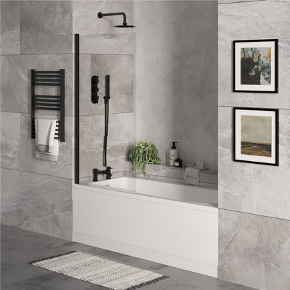 [BBSE60924] Round Single Ended 1700x700 Bath Set - Front Bath Panel & Black Screen & Black Waste - Lifestyle 3