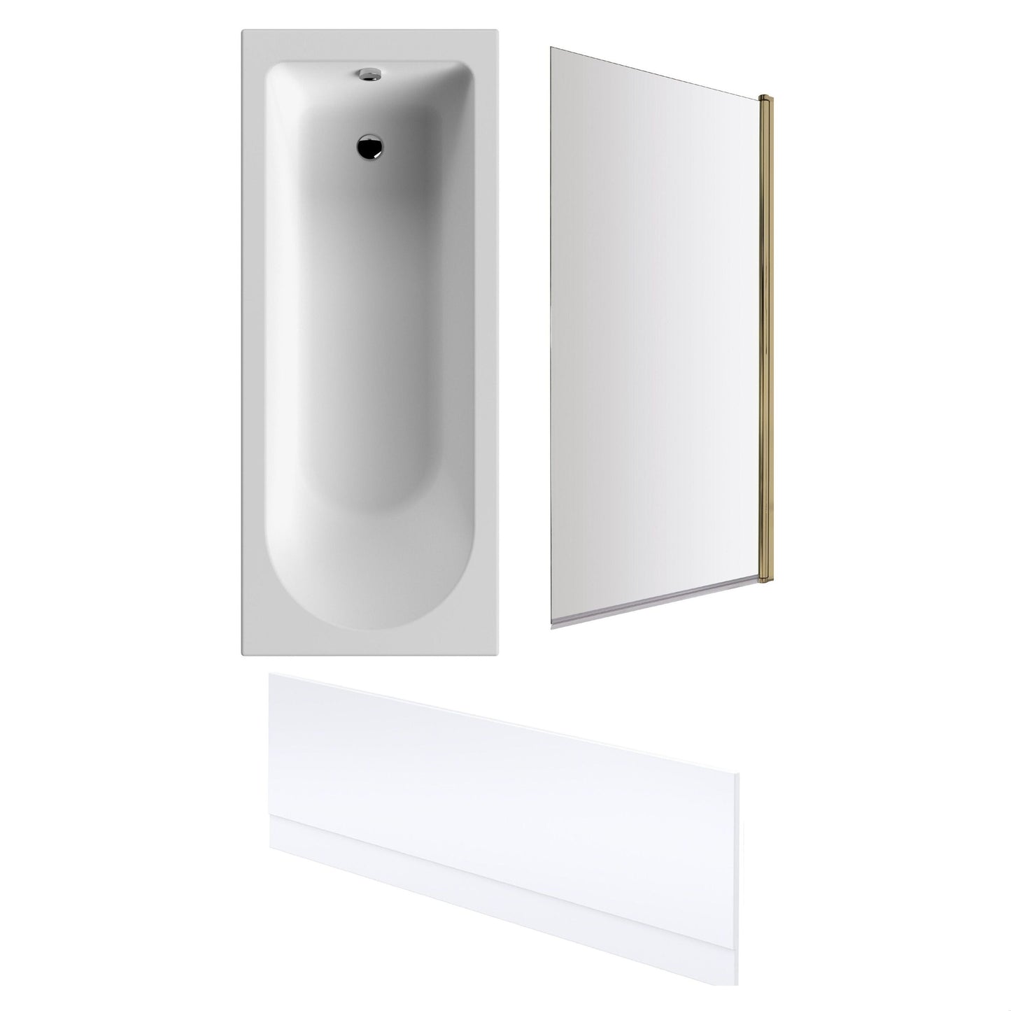 [BBSE60925] Round Single Ended 1700x700 Bath Set - Front Bath Panel & Brushed Brass Screen - Cutout