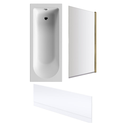 [BBSE60925] Round Single Ended 1700x700 Bath Set - Front Bath Panel & Brushed Brass Screen - Cutout