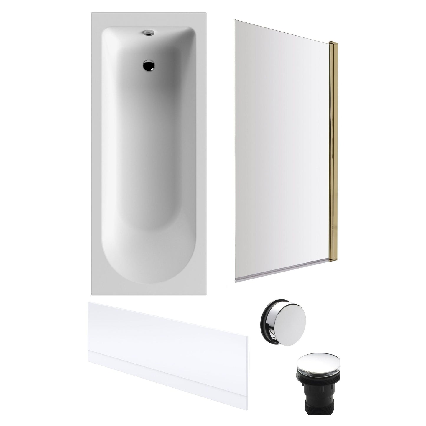 [BBSE60926] Round Single Ended 1700x700 Bath Set - Front Bath Panel & Brushed Brass Screen & Chrome Waste - Cutout
