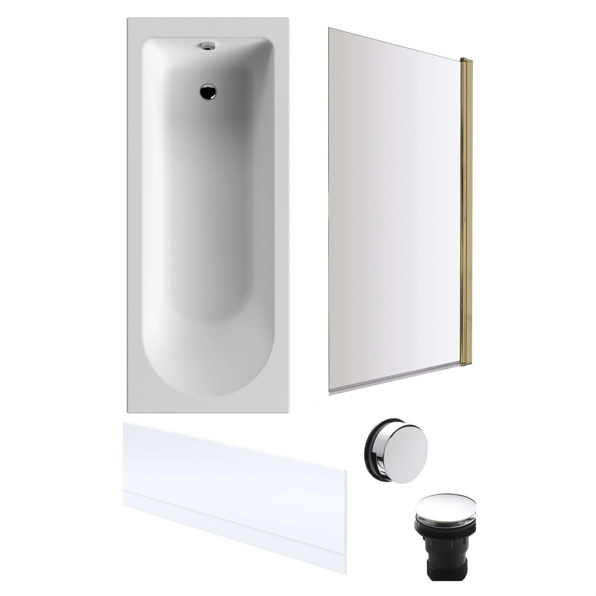 [BBSE60926] Round Single Ended 1700x700 Bath Set - Front Bath Panel & Brushed Brass Screen & Chrome Waste - Cutout