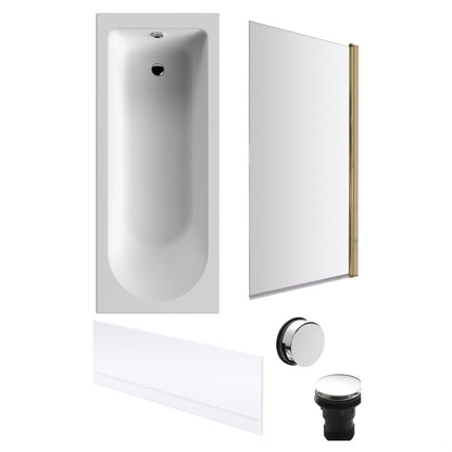 [BBSE60926] Round Single Ended 1700x700 Bath Set - Front Bath Panel & Brushed Brass Screen & Chrome Waste - Cutout