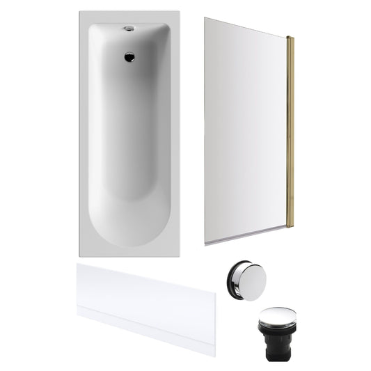 [BBSE60926] Round Single Ended 1700x700 Bath Set - Front Bath Panel & Brushed Brass Screen & Chrome Waste - Cutout