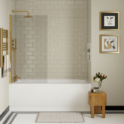 [BBSE60926] Round Single Ended 1700x700 Bath Set - Front Bath Panel & Brushed Brass Screen & Chrome Waste - Lifestyle 1