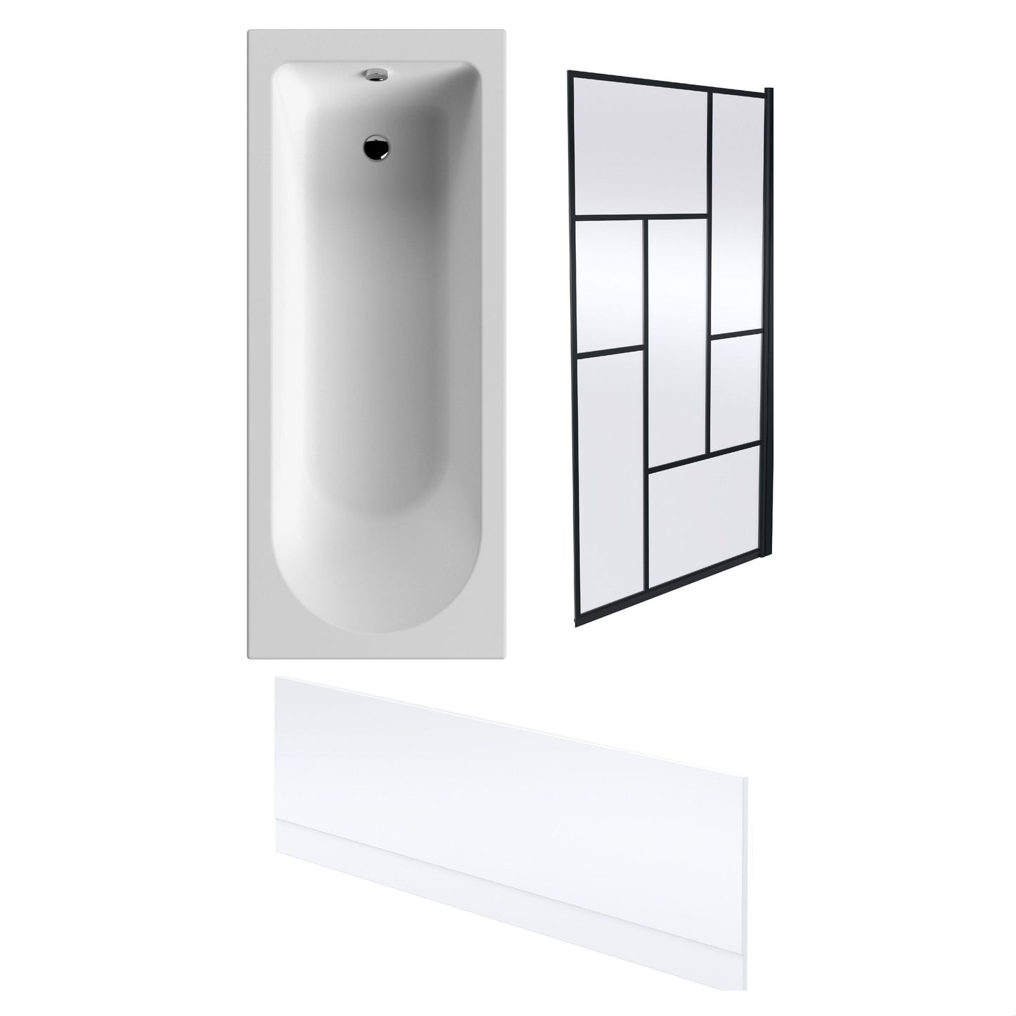 [BBSE60928] Round Single Ended 1700x700 Bath Set - Front Bath Panel & Black Abstract Framed Screen - Cutout