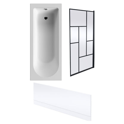 [BBSE60928] Round Single Ended 1700x700 Bath Set - Front Bath Panel & Black Abstract Framed Screen - Cutout