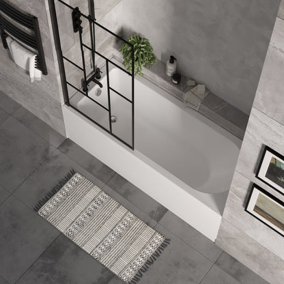 [BBSE60928] Round Single Ended 1700x700 Bath Set - Front Bath Panel & Black Abstract Framed Screen - Lifestyle 2