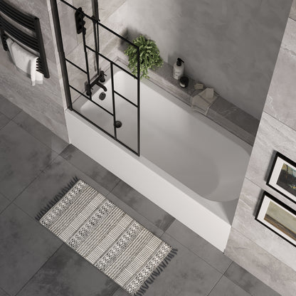 [BBSE60930] Round Single Ended 1700x700 Bath Set - Front Bath Panel & Black Abstract Framed Screen & Black Waste - Lifestyle 2